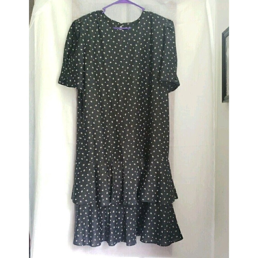 VTG JENNY Black Patterned Dress Flared Out Skirt Style USA SEE MEASUREMENTS
